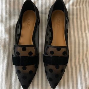 Black mesh polka dot flats